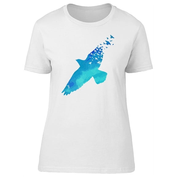 Blue Watercolor Bird Silhouette T-Shirt Women -Image by Shutterstock, Female XX-Large