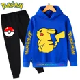 thumbnail image 1 of Conjunto de manga larga de Pikachu para niños, chándal informal de Pokémon, Sudadera con capucha y pantalones, 3 a 14 años, 1 of 1