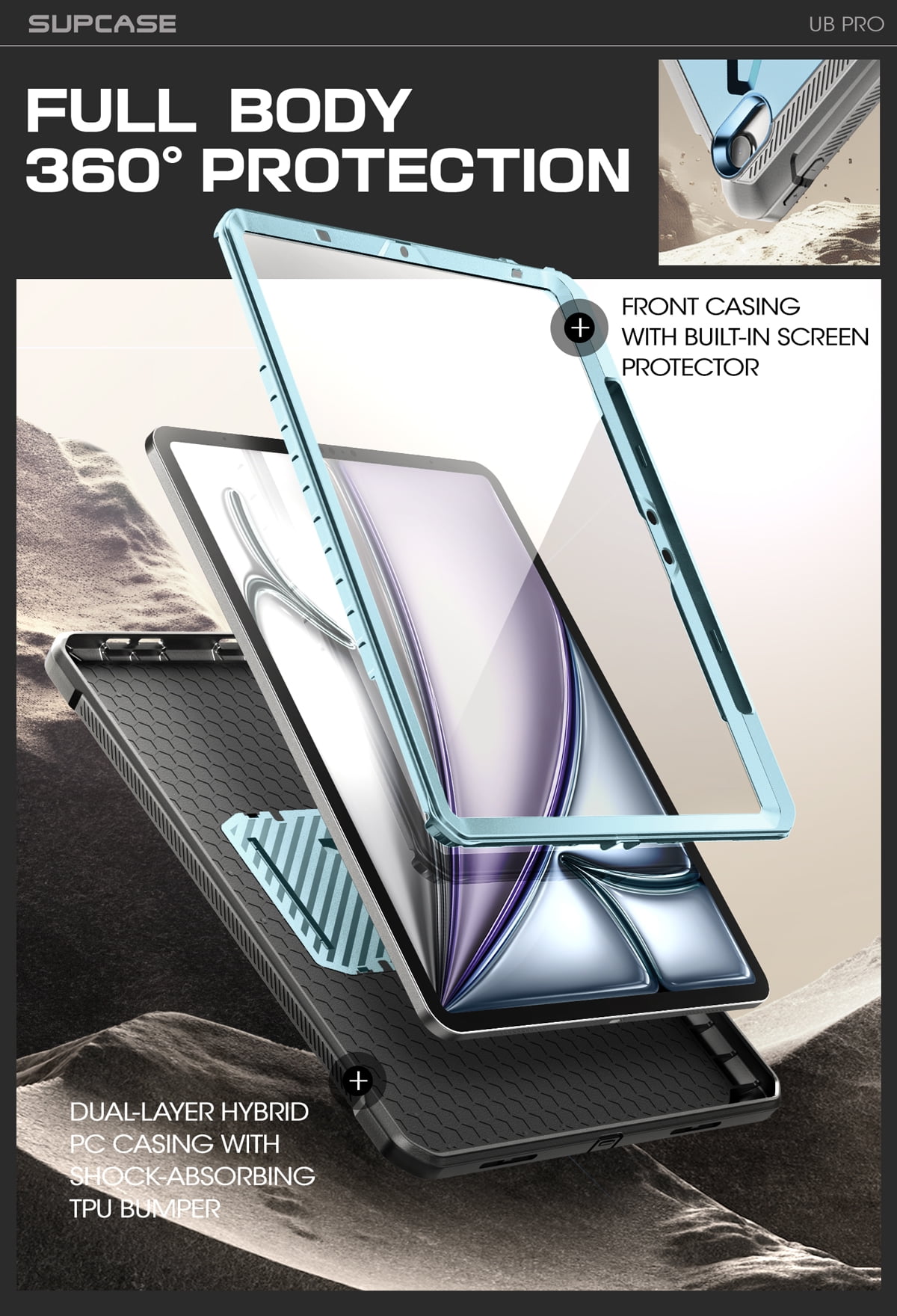 SUPCASE for iPad Air 11 Inch Case 6th Generation M2 2024, [Built-in Screen Protector & Pencil Holder & Stand] Full-Body Rugged Cover for iPad Air 6th/5th/4th Gen (11/10.9 Inch, 2024/2022/2020), Blue