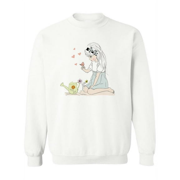 A Cute Girl And A Bird  Sweatshirt Women -Image by Shutterstock, Female Medium