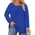 thumbnail image 2 of WellSize Plus Size Women Blouses Casual Pleated Long Sleeve Shirts Fall Crew Neck Tunic Tops, 2 of 10