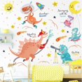thumbnail image 4 of Vinilos de pared de dinosaurios superbonitos, sol, estrella, luna, cohete, dormitorio, sala de estar, habitación infantil, guardería, TV, pared, decoración de puertas, murales (Dinosaurio adorable), 4 of 5