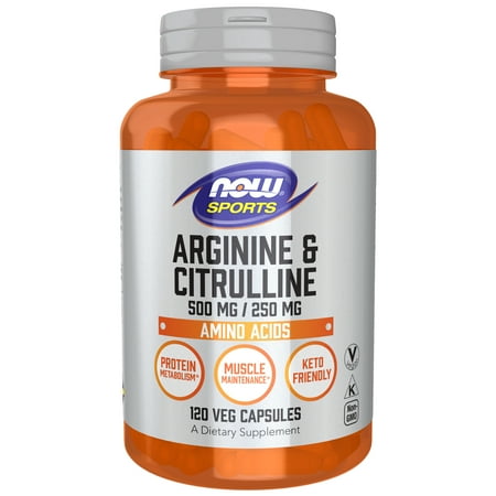 NOW Sports, Arginine & Citrulline, Amino Acid, Capsules, 500/250 mg, 120 Count
