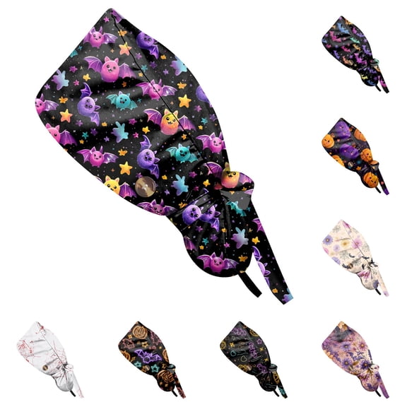 Kamentoy Halloween Headbands For Women Print Ponytail Scrub Cap Soft Elastic Breathable Adjustable Work Hat For Fall Holiday Halloween Headwear