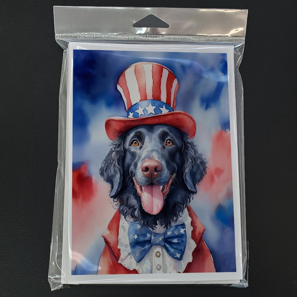 Curly-Coated Retriever Patriotic American Greeting Cards Pack of 8 7 in x 5 in