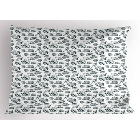 Shells Pillow Sham Sketched Hand Drawn Seashell Outlines Florida
