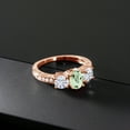 thumbnail image 3 of Gem Stone King 18K Rose Gold Plated Silver 3-Stone Ring Prasiolite Moissanite(1.87 Cttw) (Size 9), 3 of 4