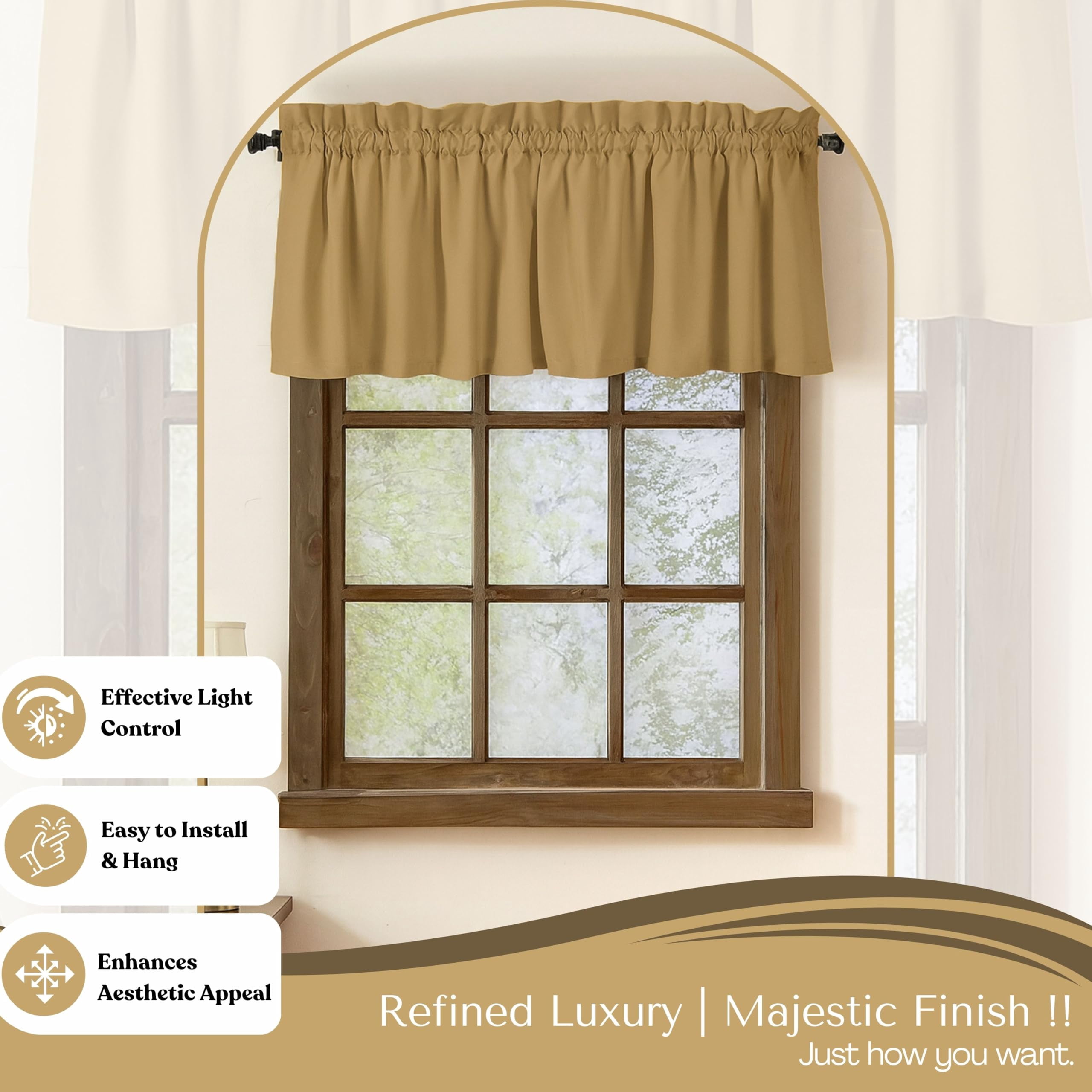 Native Fab Set of 2 Valance Curtains for Windows 54"x18" for Living Room Bedroom Kitchen Windows Bathroom, Farmhouse Vintage Curtain Valances Rod Pocket - Beige Natural