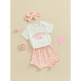 thumbnail image 2 of Bagilaanoe 3Pcs Newborn Baby Girl Shorts Set Short Sleeve Print Romper Tops + Floral Shorts + Hairband 3M 6M 12M 18M Infant Casual Summer Clothes, 2 of 7