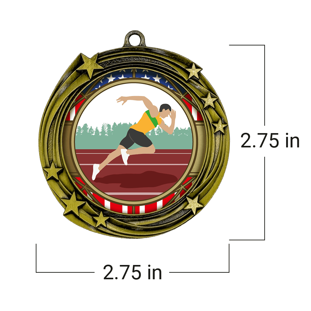 All Quality Stars Design Track and Field Medal ( male) - 1st, 2nd, 3rd Place - 9 Piece Set (3 Pack)