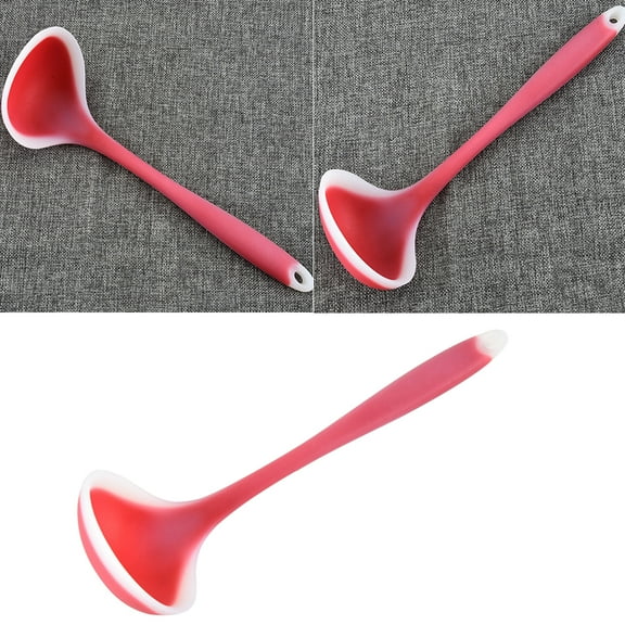OUNONA Ktchen Silicone Soup Ladle High Temperature Resistance Non-stick Ladle Spoon (Red)