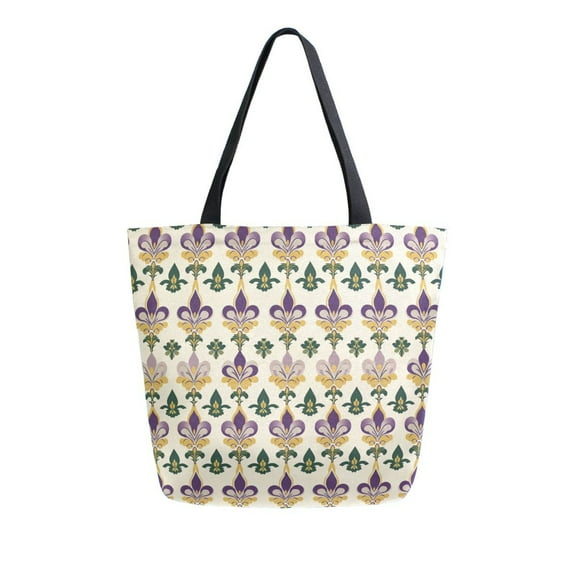 FORMRS Womens Canvas Tote Bag with Zipper Inner Pocket Shoulder Handbag, Beige Floral Pattern