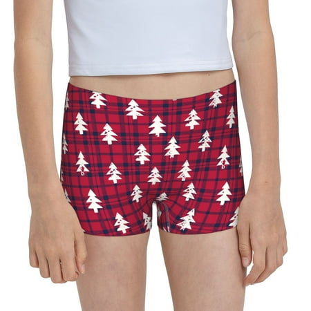 Pofeuu white Tree red plaid Print Soft Cotton Girls Boyshort panties Toddler Underwear-X-Large