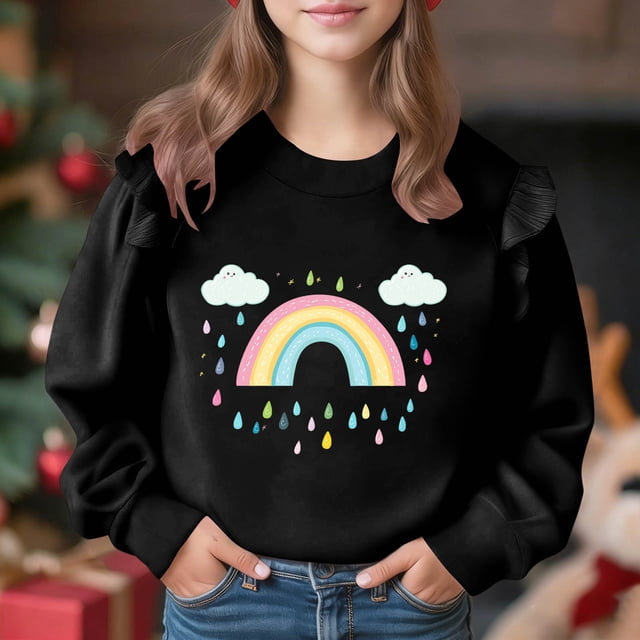 Vestido de verano para niña con estampado de flores de Pascua, manga corta, bolsillos con volantes y cuello redondo, top de poliéster