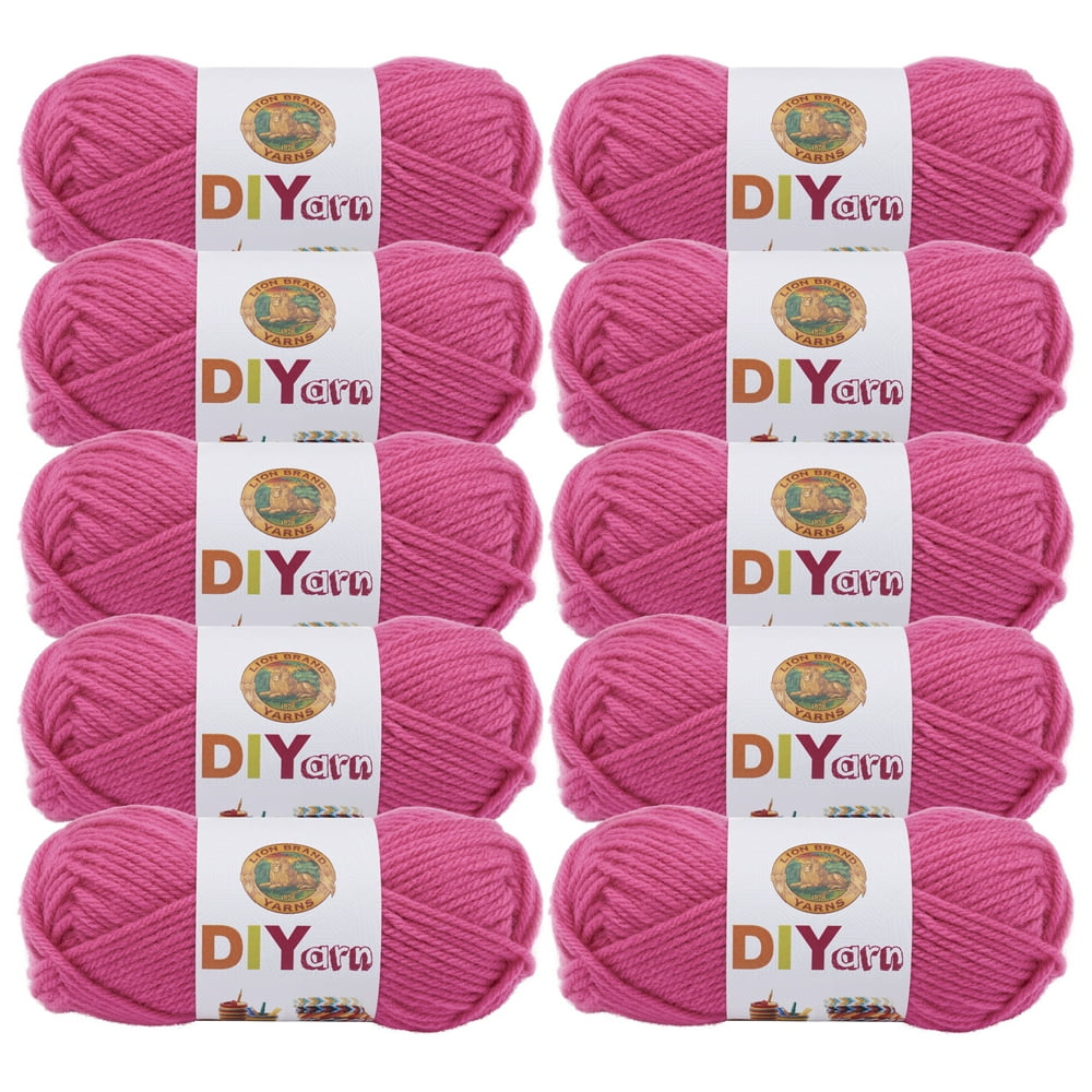 Lion Brand Yarn DIYarn Hot Pink Craft Medium Acrylic Pink Yarn 10 Pack