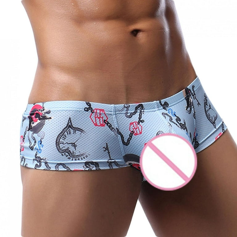 3Pack Sexy Men's Elephant Trunk Boxer Briefs Mesh Panties Printed