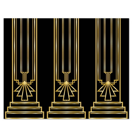 Image of Party Central Pack of 6 Black and Gold Art Deco Backdrop Wall Decor 30