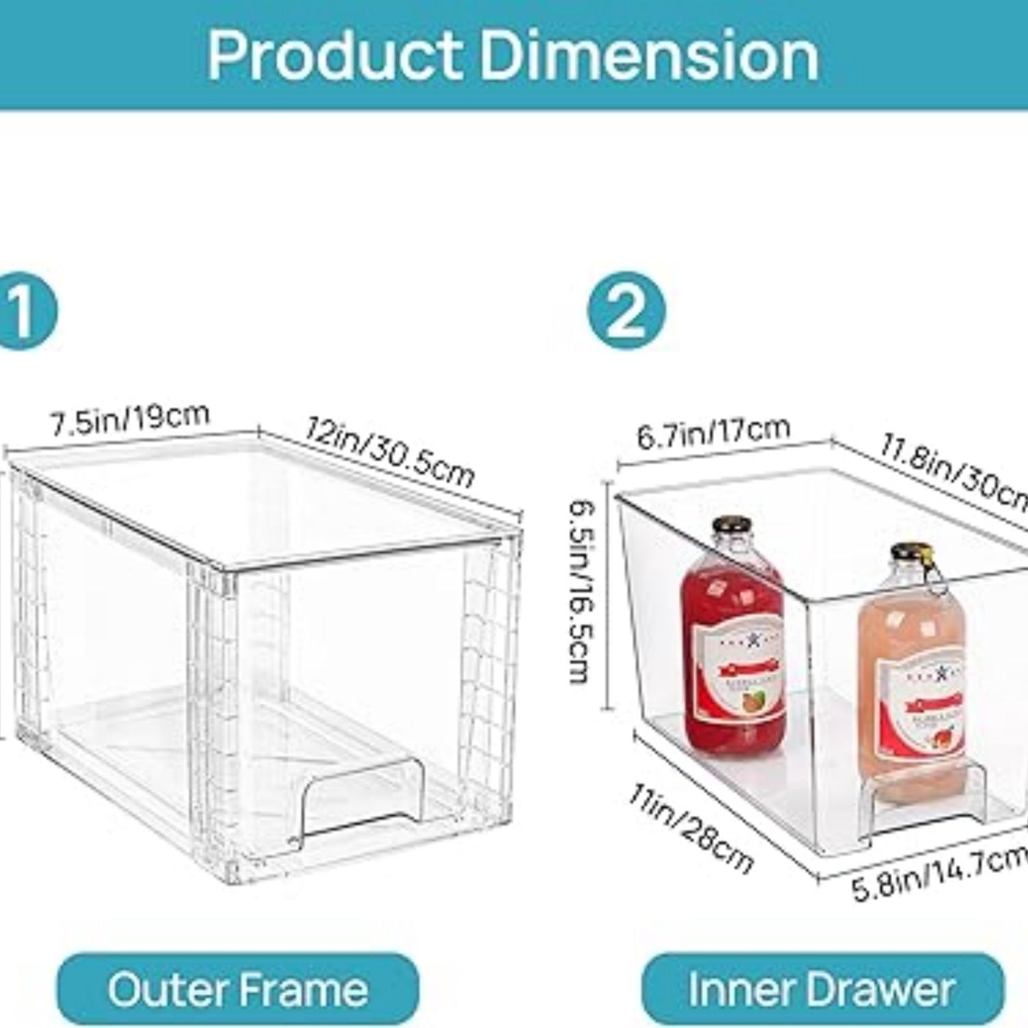 4Pack Large Stackable Kitchen Pantry Storage Drawers, Clear Organizer Bins with Handles, Acrylic Drawer Organizers for Kitchen Pantry, Bathroom Undersink, Cabinet Organization and Storage