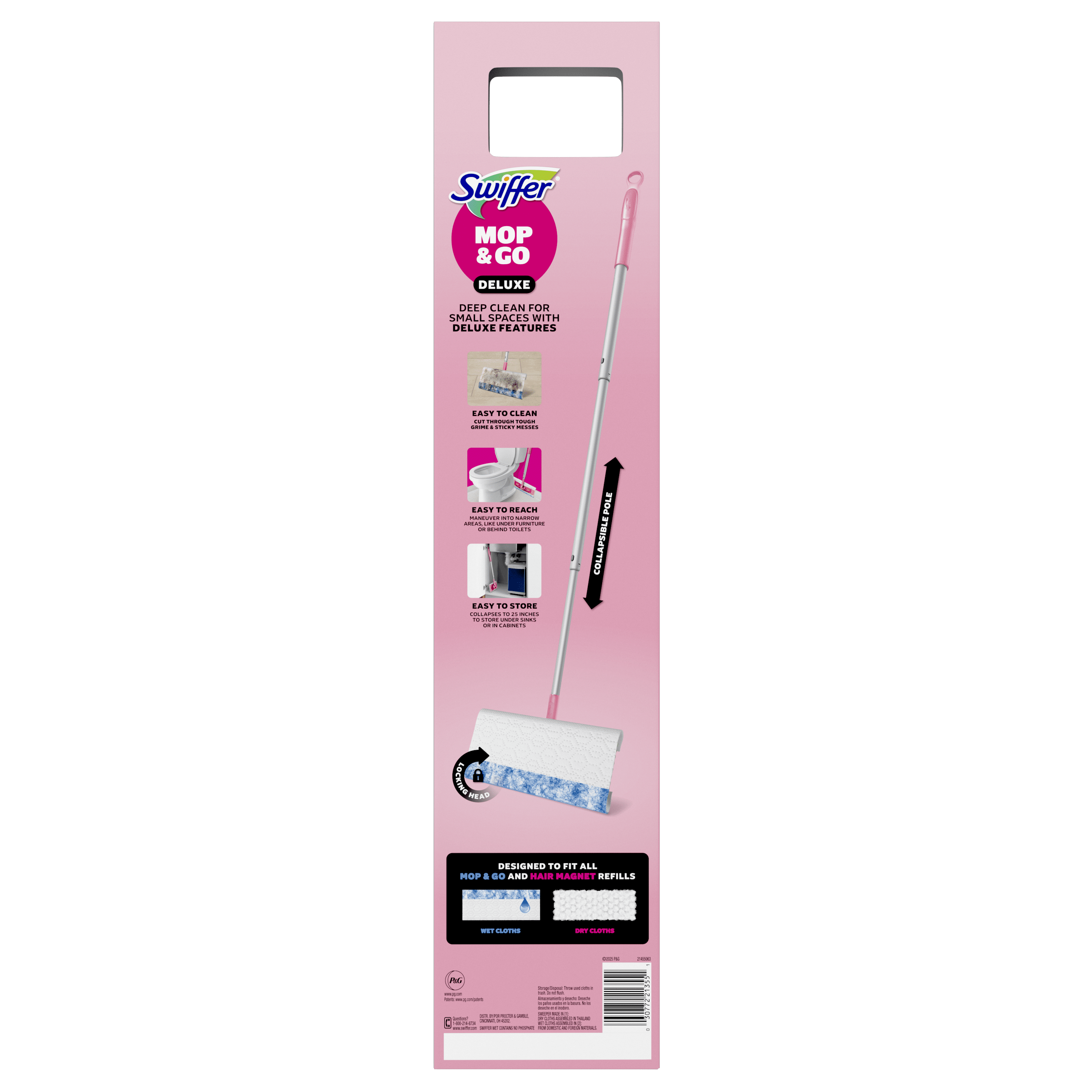 (6 pack) Swiffer Pink Limited Edition Mop & Go Deluxe, 2-in-1 Floor Mopping and Sweeping Kit, 1 Device, 6 Mop Refills, 2 Sweep Refills