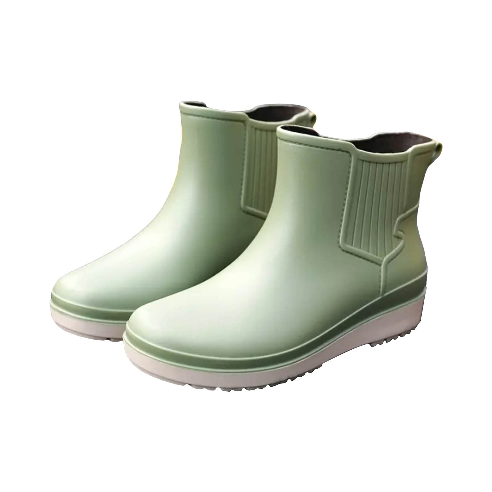 Mepaouo Women Rain Boots Waterproof Non-Slip Garden Shoes Pull on Elastic Rubber Ankle Booties(Green,7)