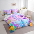 thumbnail image 3 of jejeloiu Initial Letter L 7pcs Bedding Comforter Set,Watercolor Sealife Shell Queen Bedding Sets For Mermaid Lover Reversible, 3 of 8
