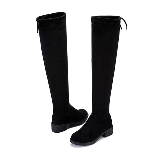 Botas hasta la rodilla para mujer, elegantes, elásticas, de ante, tacón grueso, botas por encima de la rodilla para mujer, negro 41