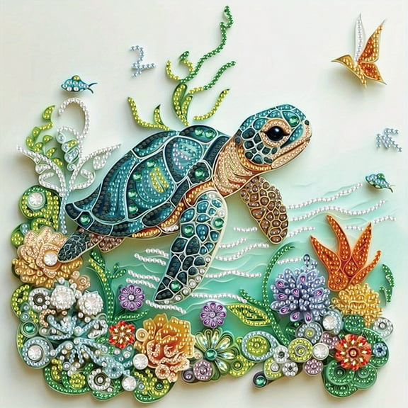 5D DIY diamond art painting kit, undersea turtle special shape diamond canvas, namely can relieve stress relaxation and can be used for home wall decoration
