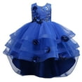 thumbnail image 3 of Akiihool Flower Girl Dress Toddler Kids Girl Dress Summer Short Sleeve Flower Princess Dress Catwalk Performance Dress(Blue,8-9 Years), 3 of 9