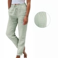 thumbnail image 4 of Women's Fashion Casual Solid Color Elastic Waist Cotton and Linen Casual Pants, 4 of 6