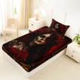 thumbnail image 4 of Manfei Gothic Sugar Skull Twin Sheets 3pcs, Halloween Romantic Floral Rose Bedding, Gold Red Black,1 Fitted Sheet, 1 Flat Sheet and 1 Pillowcase, 4 of 5