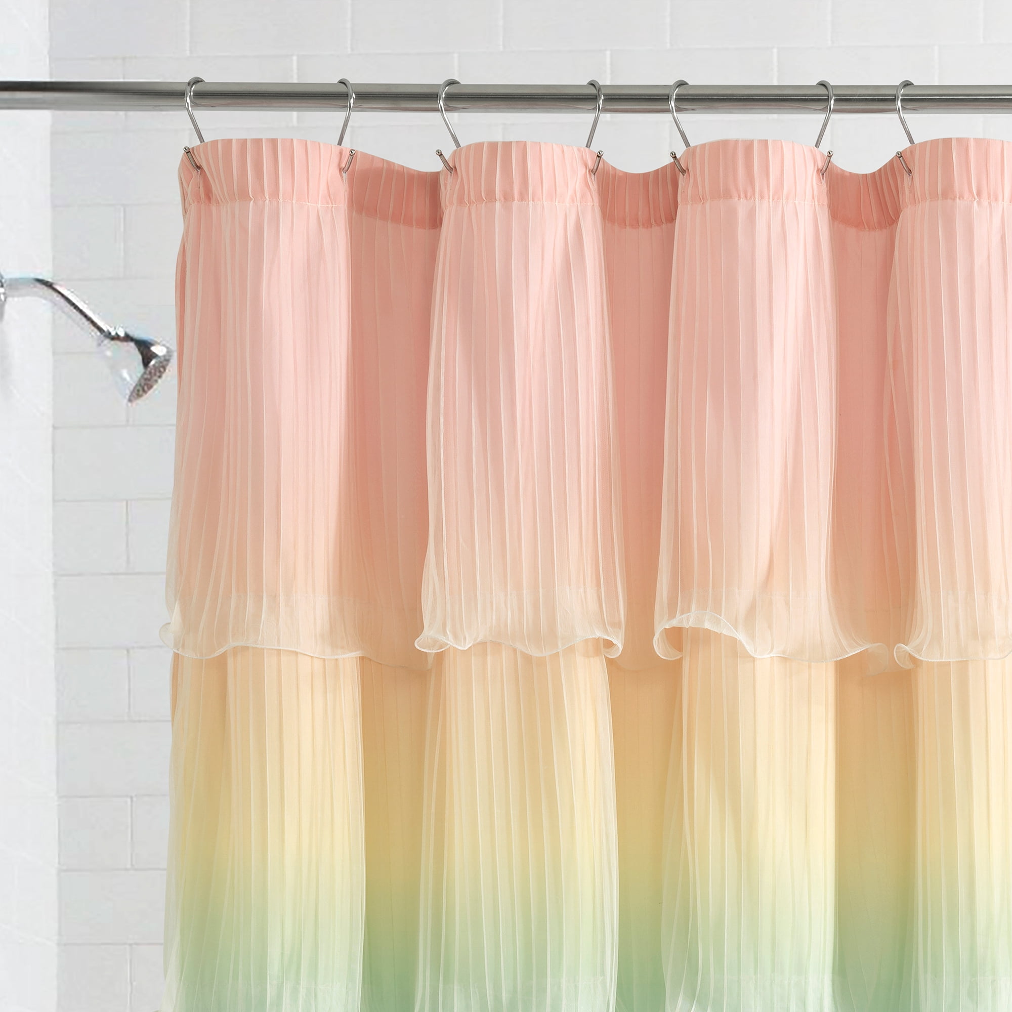Lush Decor Rainbow Ombre Nerina Ruffled Shower Curtain Single 72" W x 72" L Rainbow - Colorful Ruffles - Rainbow Shower Curtain - Frilly Teen Or Kids Bathroom Decor