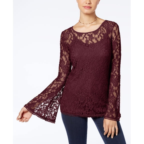 Ultra Flirt Juniors' Lace Bell-Sleeve Top (Tawny Port, S)