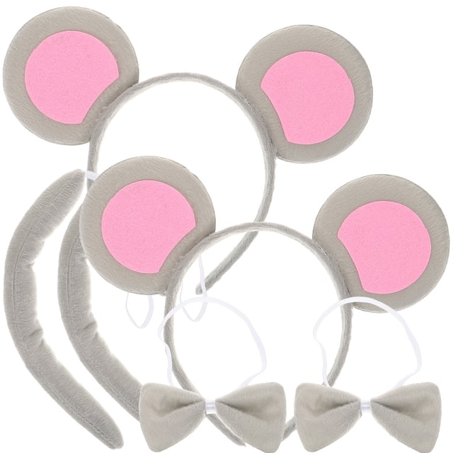 FELTECHELECTR 2 juegos de diadema con orejas de animal, pajarita de ratón y cola de ratón, accesorios para disfraz de actuación