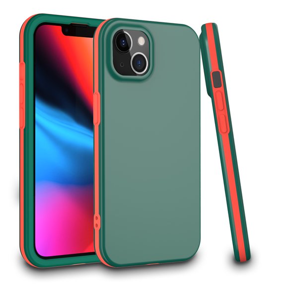 For Apple iPhone 13 Pro Max (6.7") Tough Hybrid Slim Thin Guard Shockproof Dual Layer Hard PC   TPU Bumper Frame Cover ,Xpm Phone Case [ Green Red ]
