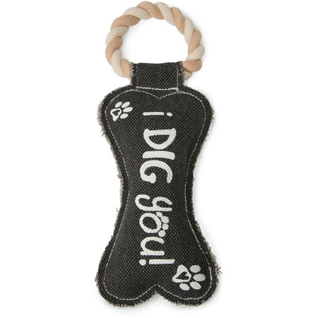 - Pavilion - Gray Bone Canvas and Rope Dog Squeaky Toy - I Dig You!
