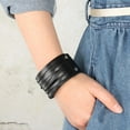 thumbnail image 2 of 2 Pulseras De Cuero Ancho De Dos Capas Vintage, Brazalete , Pulsera Negra, 2 of 8