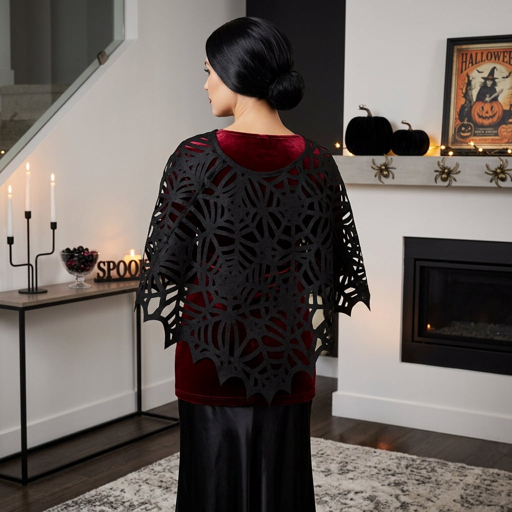 Spider Web Cape Costume Accessory for Adults, Black, One Size, Halloween by Way To Celebrate