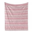 thumbnail image 1 of Romantic Soft Flannel Fleece Throw Blanket, Horizontal Striped Pattern with Hearts and Dots Feminine Modern, Cozy Plush for Indoor and Outdoor Use, 70" x 90", Pale Pink Dark Brown Tan, by Ambesonne, 1 of 6