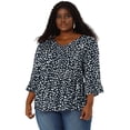 thumbnail image 4 of Women's Plus Size Blouse V Neck 3/4 Ruffle Sleeve PolDots Peplum Top Navy Blue 2X, 4 of 7