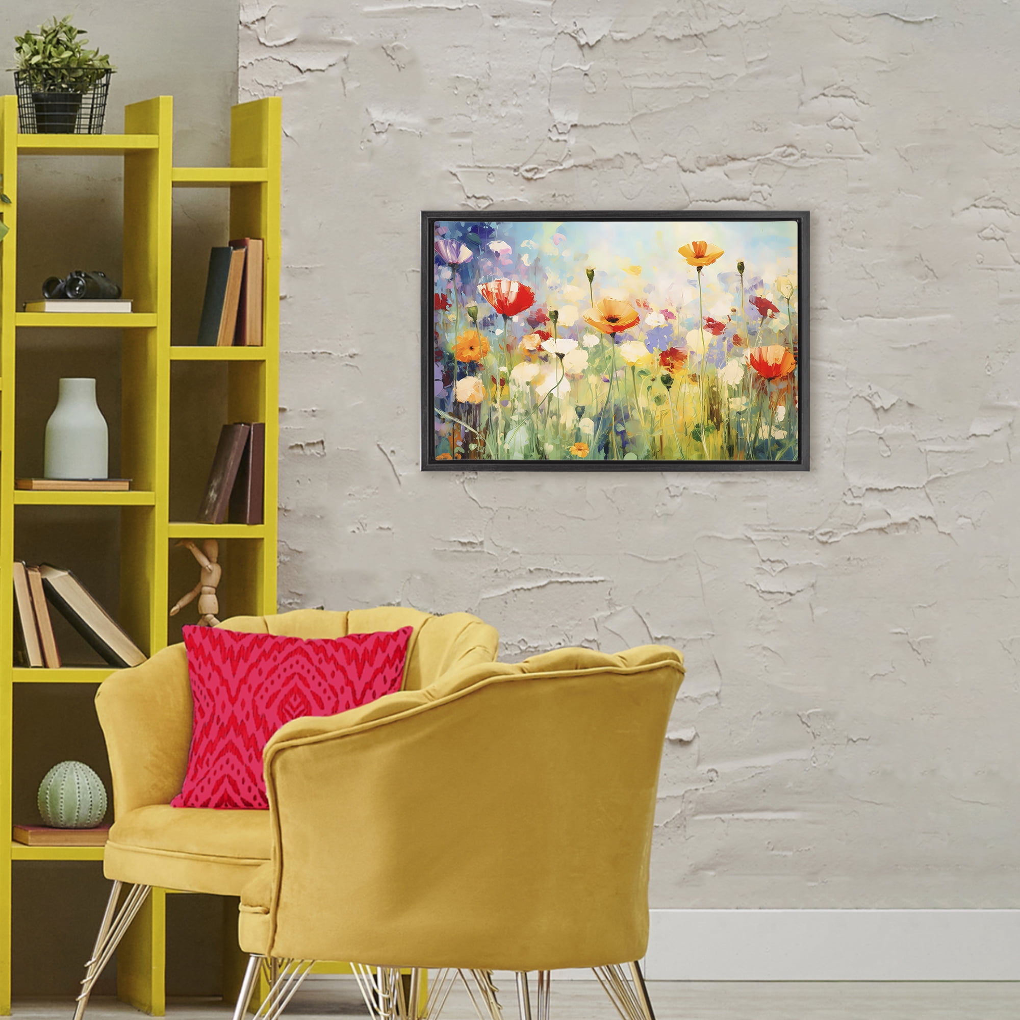 Stupell Industries Sunlit Meadow of Colorful Blooms Black Framed Floater Canvas Wall Art, design by Creative Studio