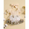 thumbnail image 3 of Bagilaanoe Newborn Baby Girl Rompers Dress Embroidery Short Sleeve Bodysuits + Headband 3M 6M 12M 18M 24M Infant Tulle Patchwork A-line Dresses, 3 of 9