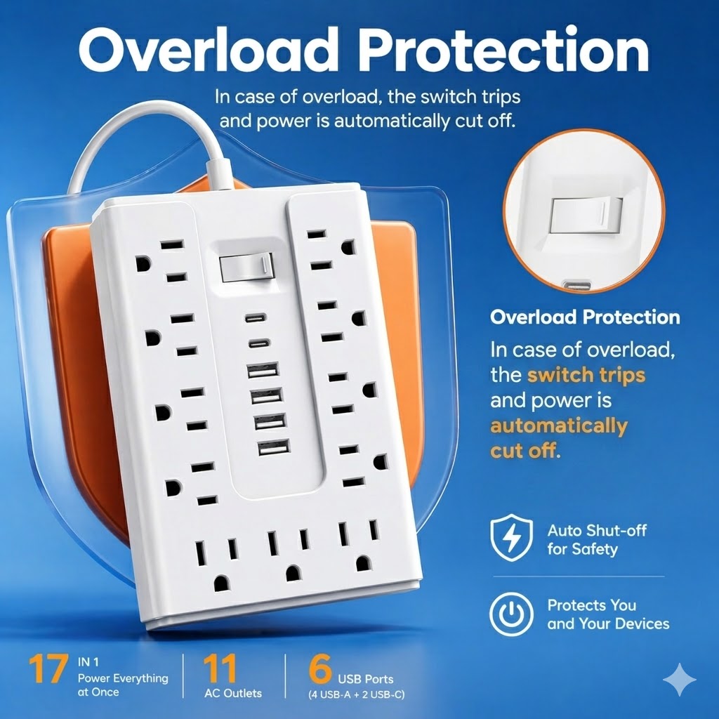 Bohashin 10ft Surge Protector Power Strip with 11 Outlets & USB photo 4