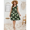 thumbnail image 3 of SHOWMALL Women Plus Dresses Summer Floral Sleeveless Casual Loose Black Yellow Lily 2X Swing Button Down Midi Dress with Pockets, 3 of 6