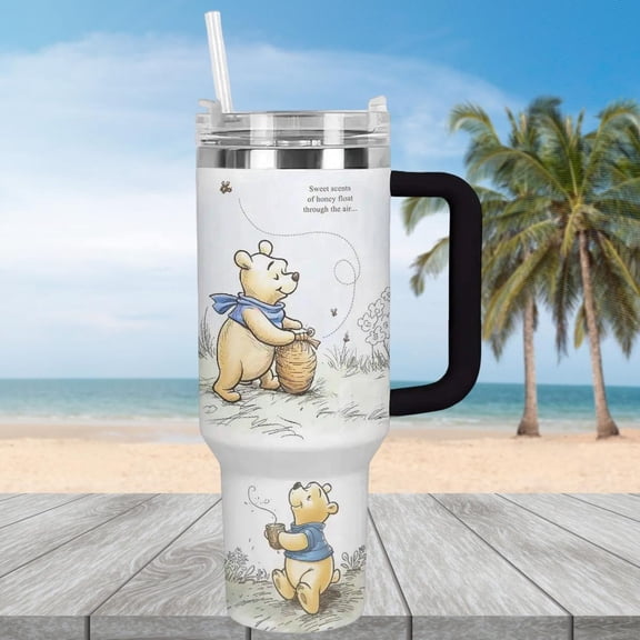 Winnie The Pooh 40oz Tumbler, Bear And Honey Stainless Tumbler, Disney Pooh Tumbler Cup, Disney Fan Gift, Magic Kingdom Tumbler