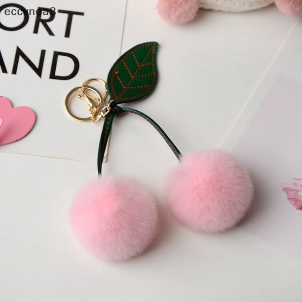 eccvnea3 Peluche Cereza Real Rex Conejo Piel Llavero Bola De Felpa Mujeres Bolso Encanto Joyería Colgante Coche Metal Adornos Chica Juguete Regalo A