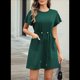 thumbnail image 4 of Vestidos Casuales de Mujer Verano 2025, Cuello Redondo, Volantes, Corta, Corte A, Holgados, con Bolsillos, Negro y Verde, Talla XXL, 4 of 8