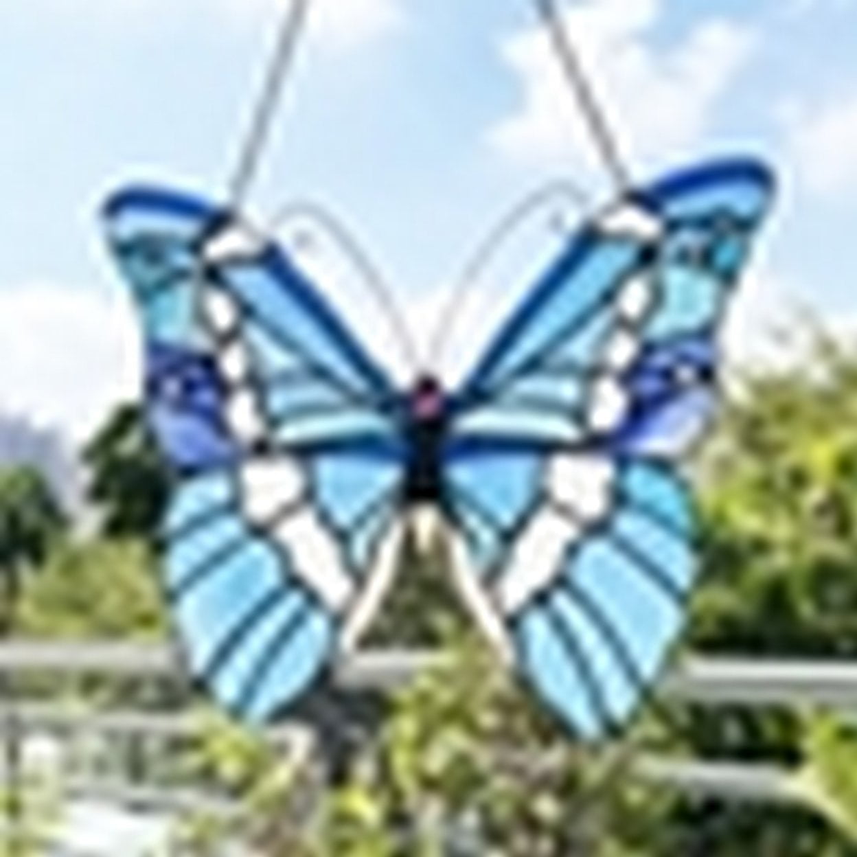 CHLOE Lighting SILVER-STUDDED Butterfly-Style Stained Glass Window Panel 14" Wide