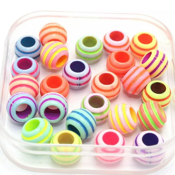 U8MO 200 Mixed Color Stripe Round Pony Beads 10mm for Kids Craft Kandi Bracelet
