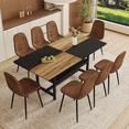 thumbnail image 3 of Newest 8-Piece Wood and Black Dining Table Set 71x35.4 inch with Storage and 8 Brown Tech Fabric Chairs with Black Metal Legs, 3 of 10