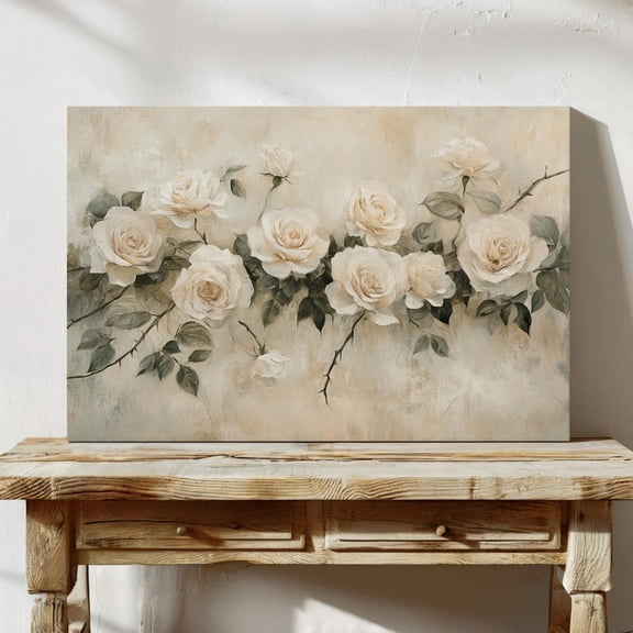 Velto Elegant White Rose Floral Canvas Art - Romantic Wall Decor for Home and Living Spaces, SIZE 8x10 INCLUDE Pine Wood Frame 1.25-Inch